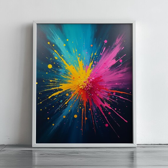 Neon Paint Explosion Wall Art Vibrant Abstract Splash Print Modern Color Burst Bold Expressionist Home Decor Poster 209