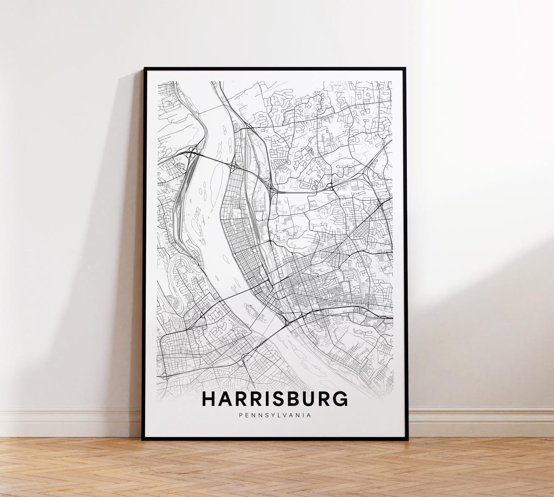 Harrisburg Pennsylvania Minimalist Street Map Black White Poster