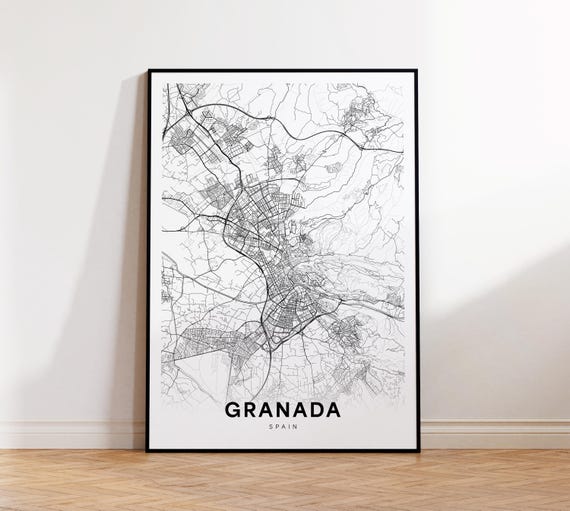 Granada City Map Spain Wall Art Minimalist Print Modern Decor Street Home Instant