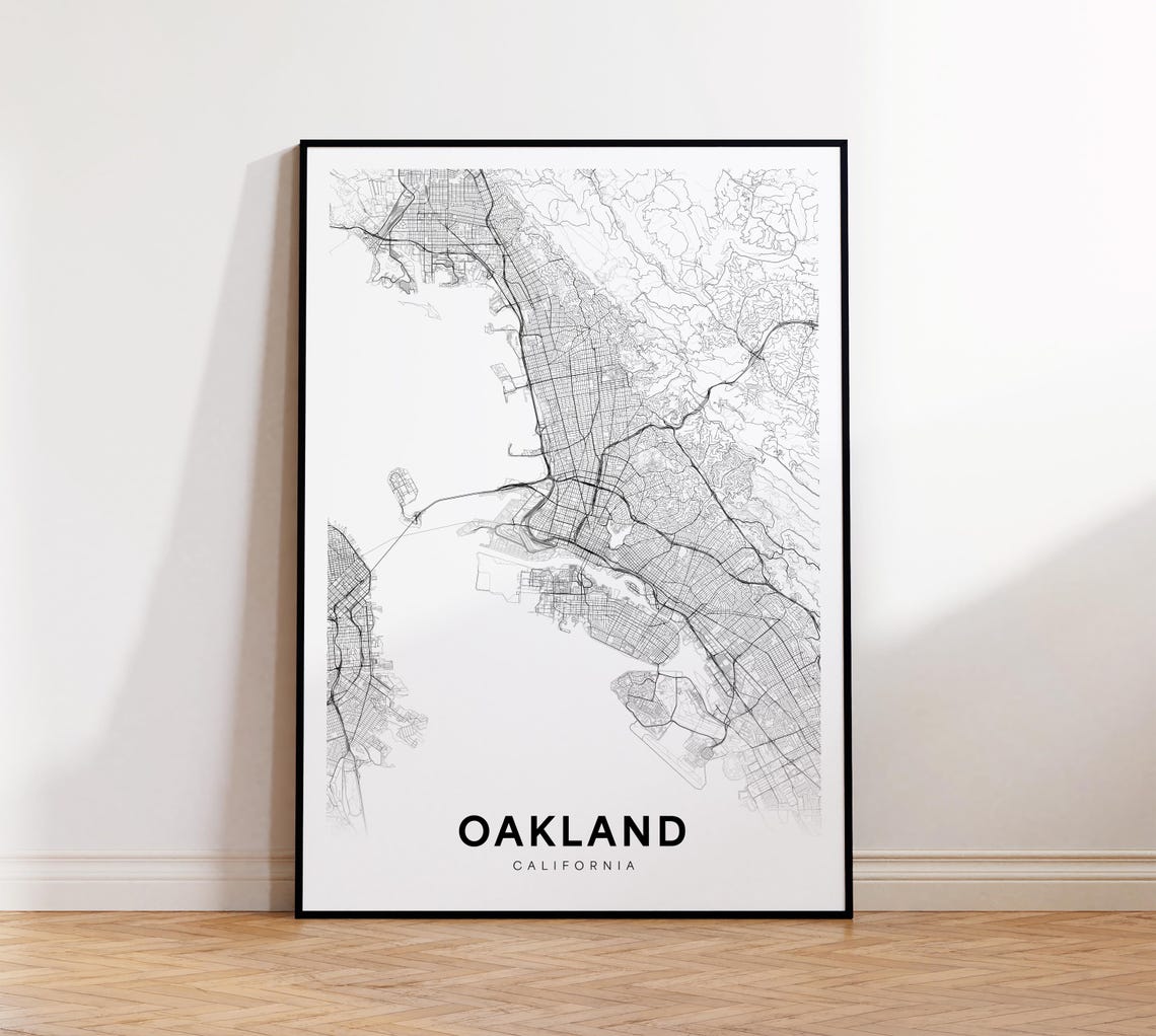 Oakland California City Street Map Minimalist Black Line Poster