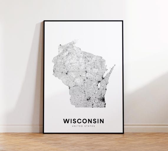 Wisconsin Map Print State Minimalist Wi Usa Art Gift Wall Home Decor