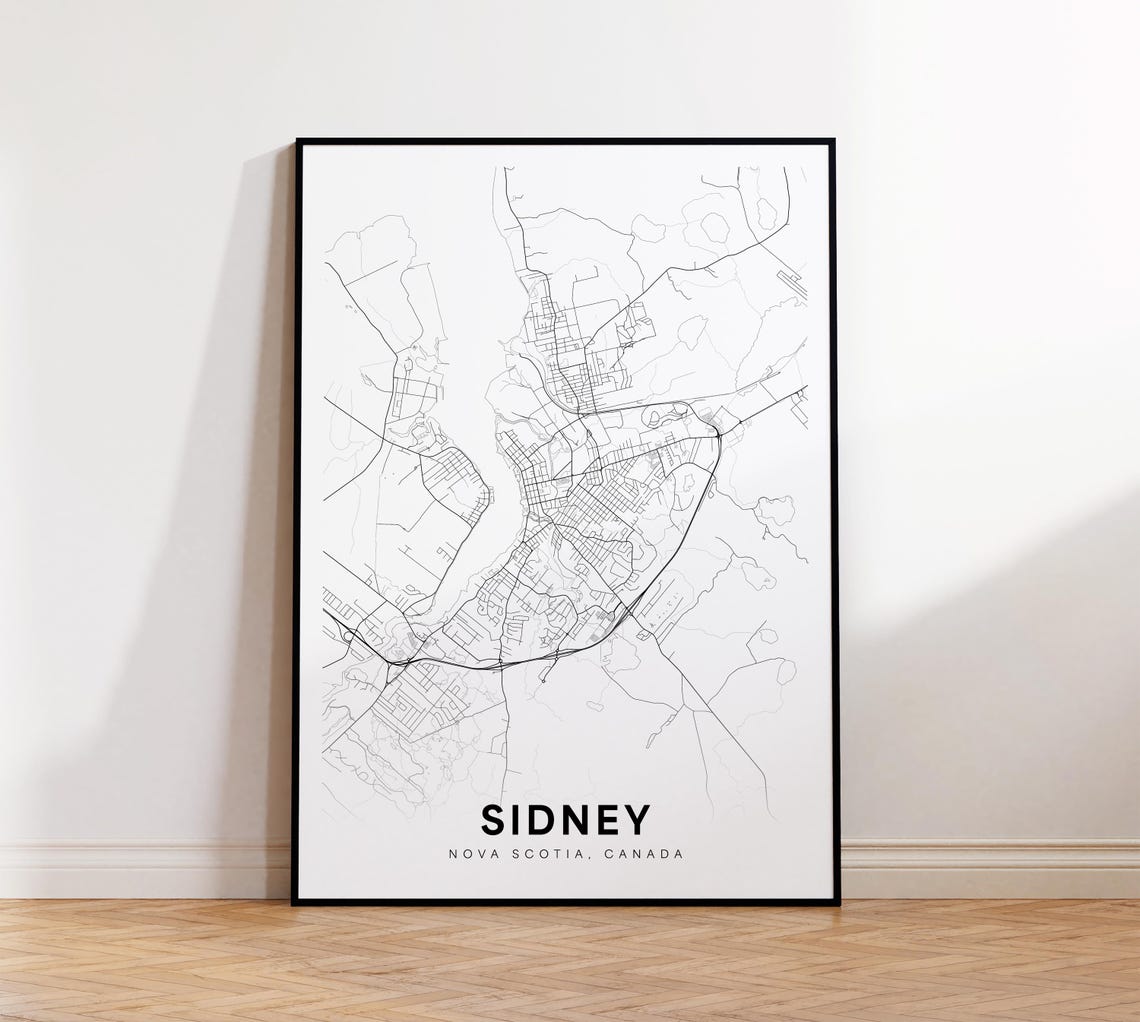 Sidney City Map Print Street Poster Nova Scotia Decor Road Wall Art Office Room