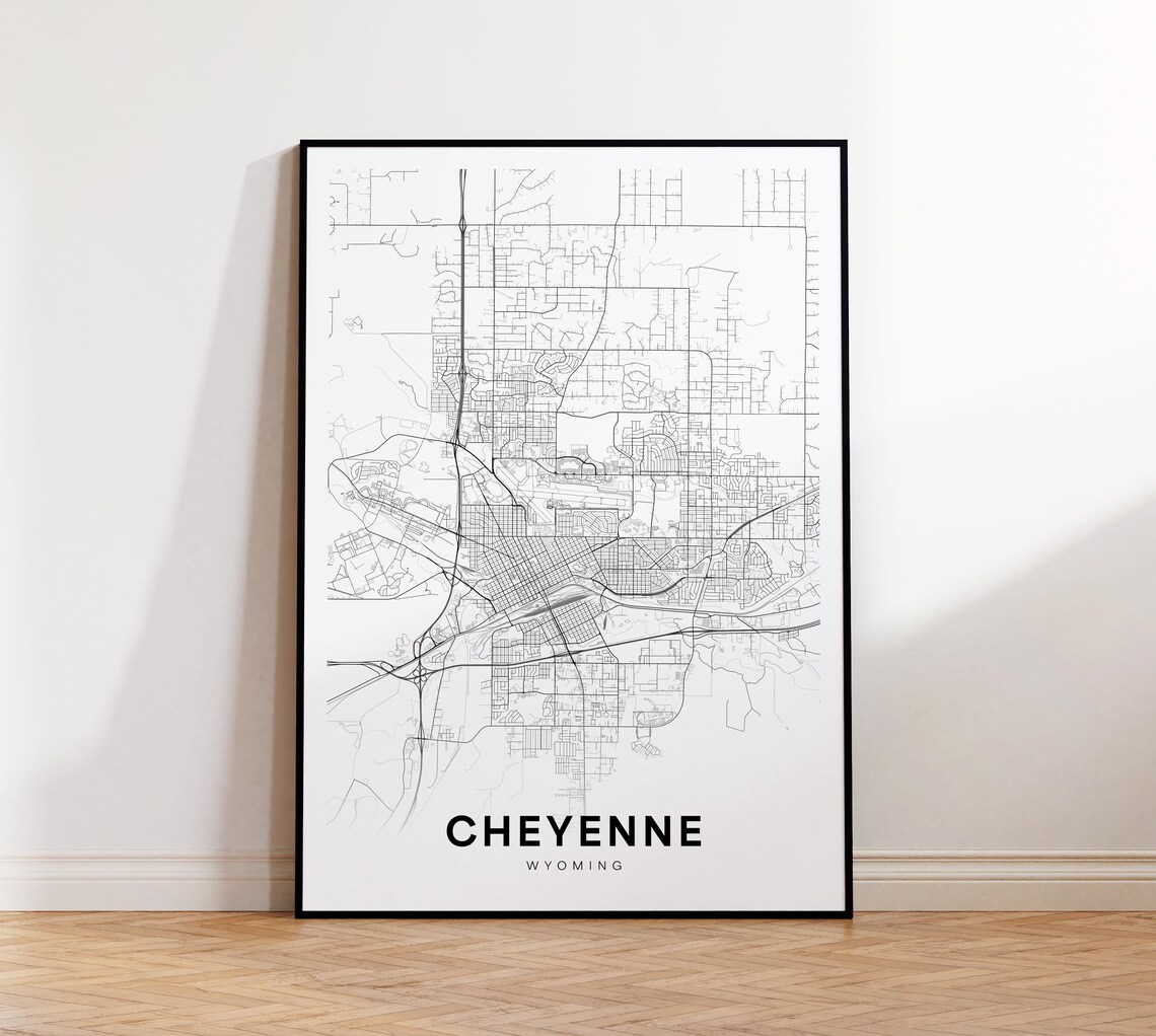 Cheyenne Wyoming Capital Minimalist Black Line Street Map Poster