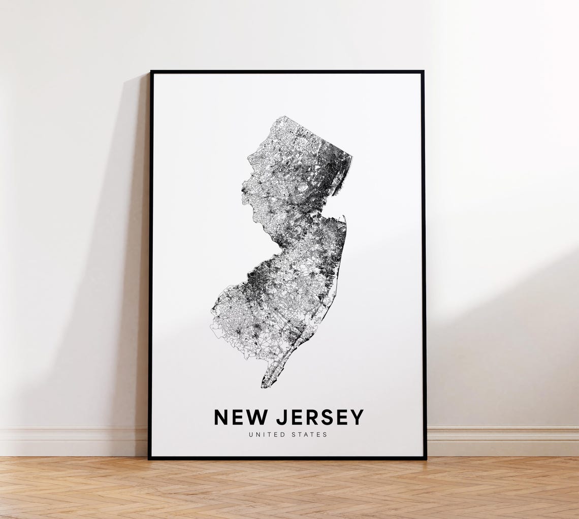 New Jersey State Map Minimalist Black Line Art Travel Poster