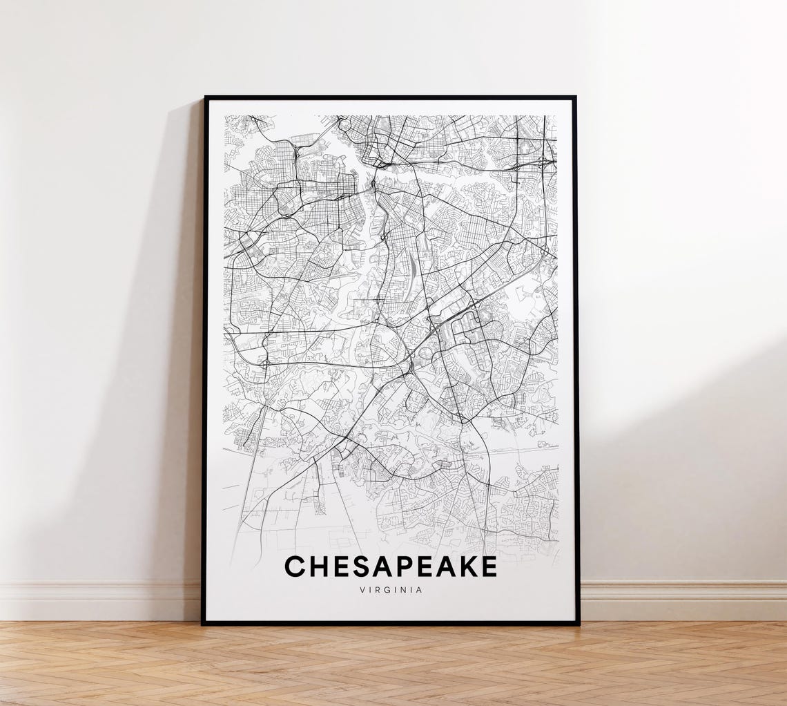 Chesapeake Virginia City Map Minimalist Line Art Street Poster