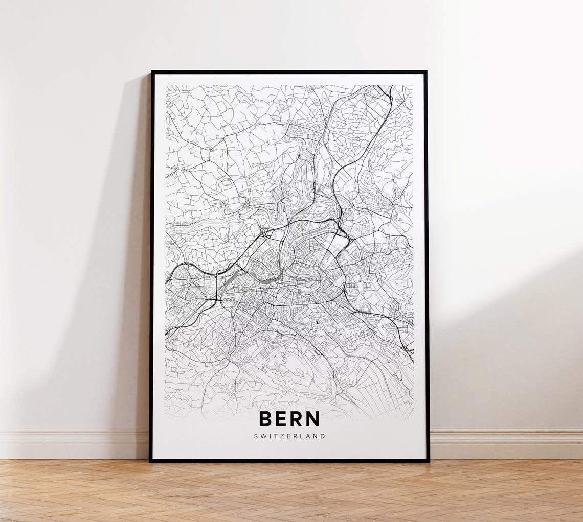 Bern Switzerland Minimalist Street Map Monochrome Travel Poster