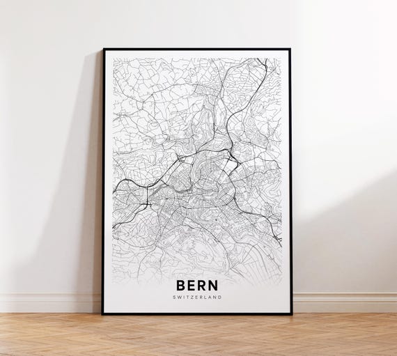Bern City Map Print Street Poster Switzerland Art Road Minimalist Living Room Decor