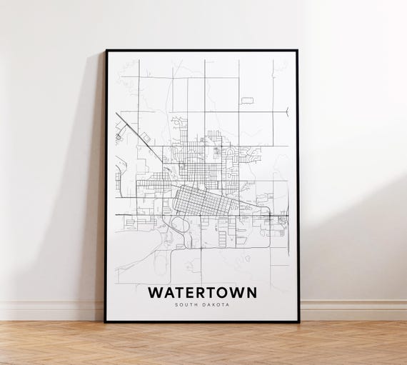 Watertown City Map Print Street Poster South Dakota Art Road Wall Office