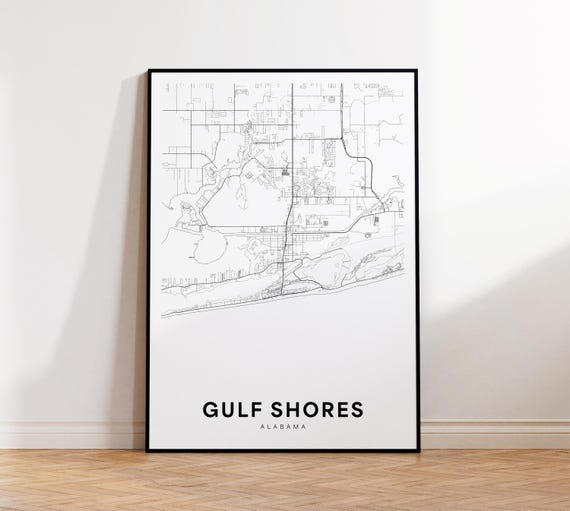 Gulf Shores City Map Print Street Poster Alabama Art Road Wall Living Room Decor