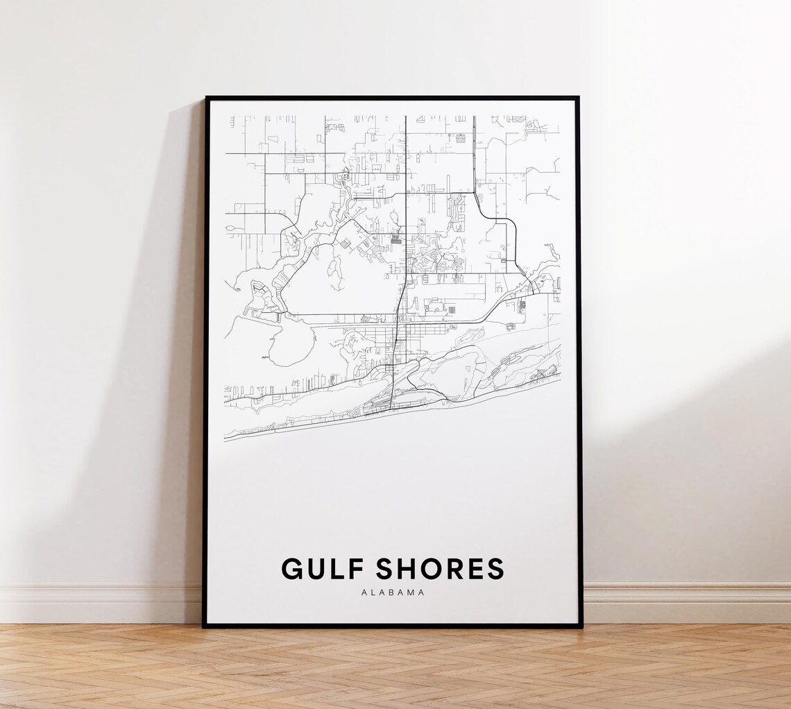 Gulf Shores Alabama Minimalist Black and White City Map Poster