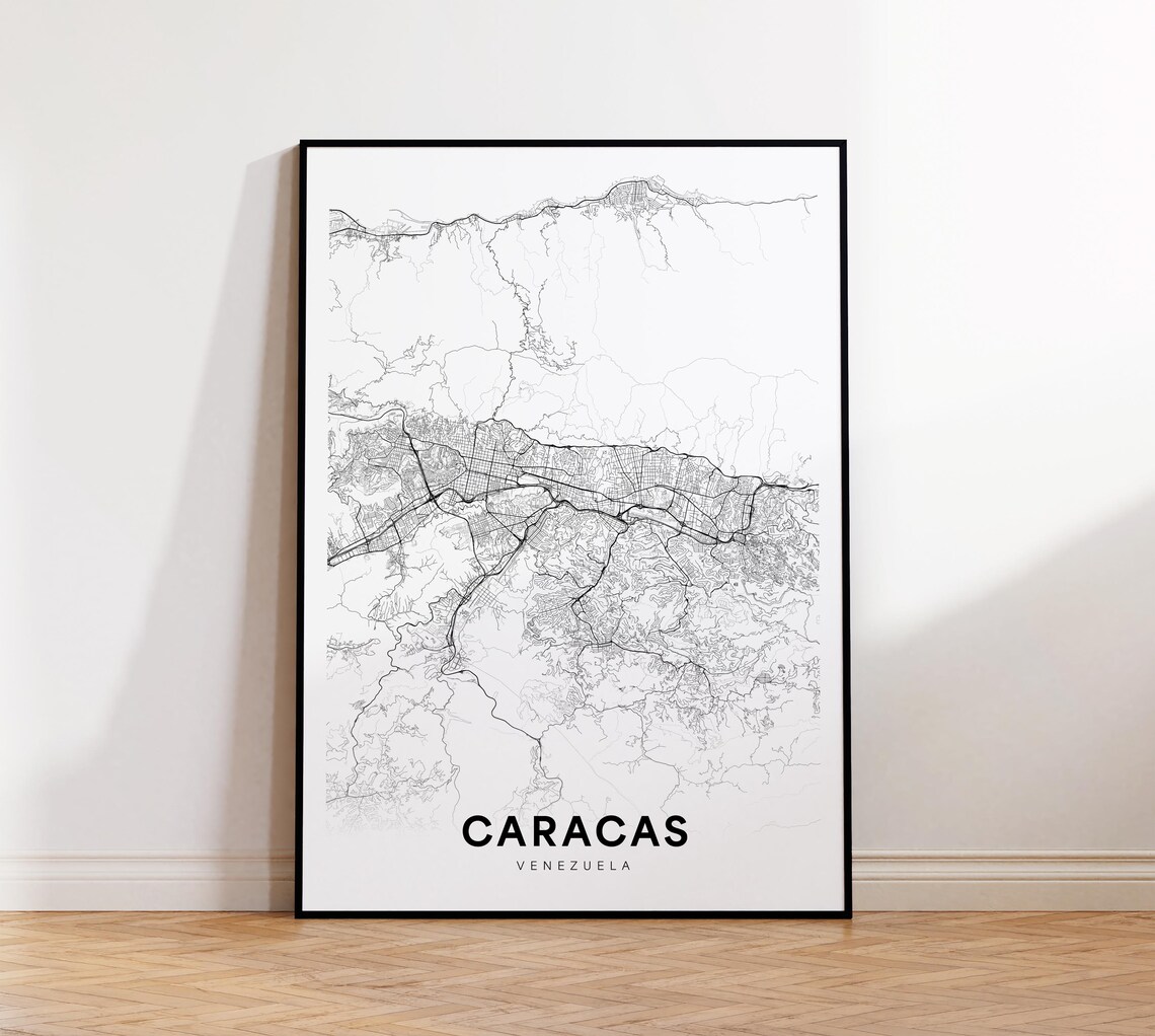 Caracas Street Map Poster in Thin Line Black and White Style