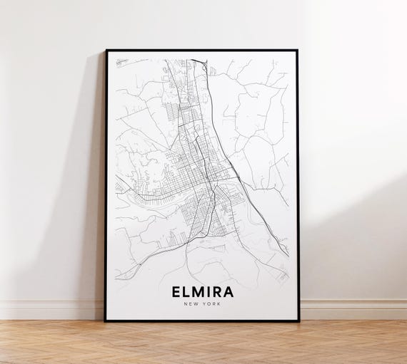 Elmira City Map Print Street Poster New York Art Road Minimalist Living Room Decor