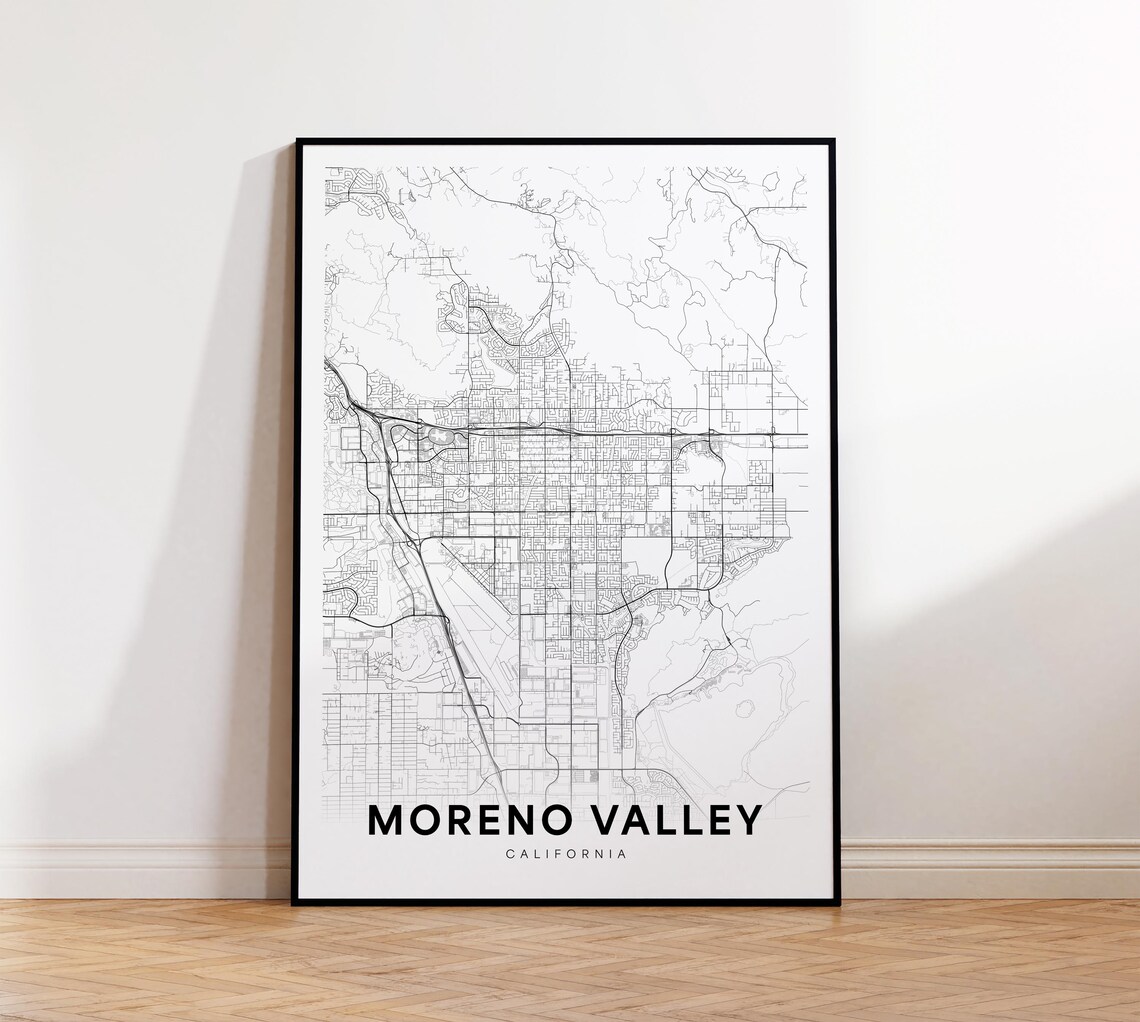 Moreno Valley California City Street Map Minimalist Line Art Poster