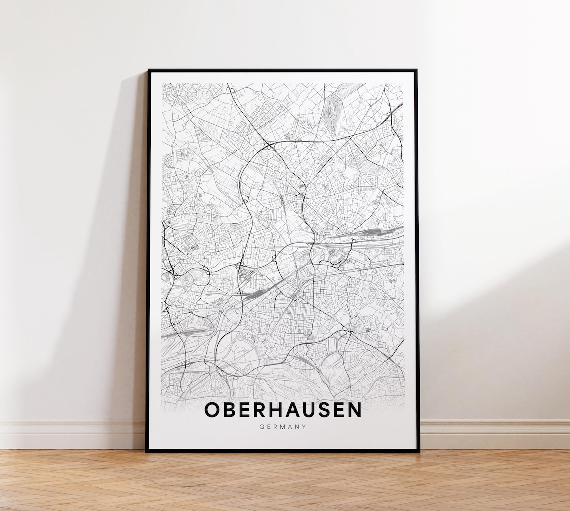 Oberhausen Germany Minimalist Monochrome Street Map Travel Poster