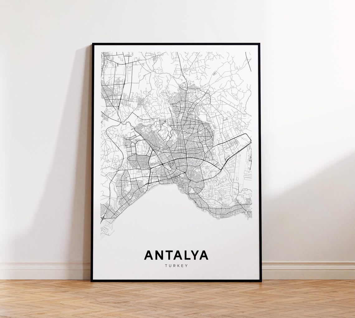 Antalya Turkey Coastal Minimalist Black Line City Map Poster