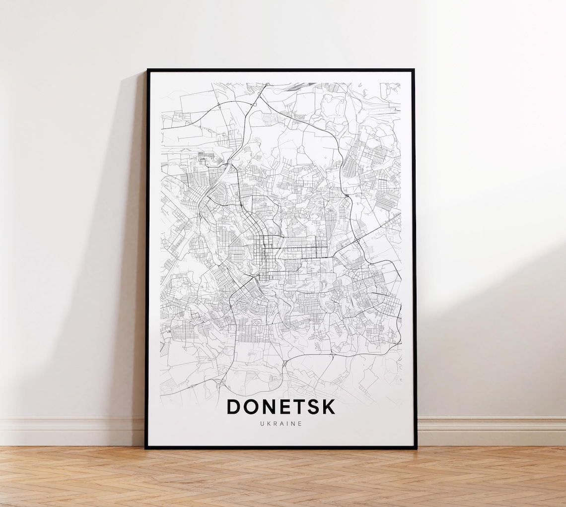 Donetsk Ukraine City Street Map Minimalist Black Line Art Poster
