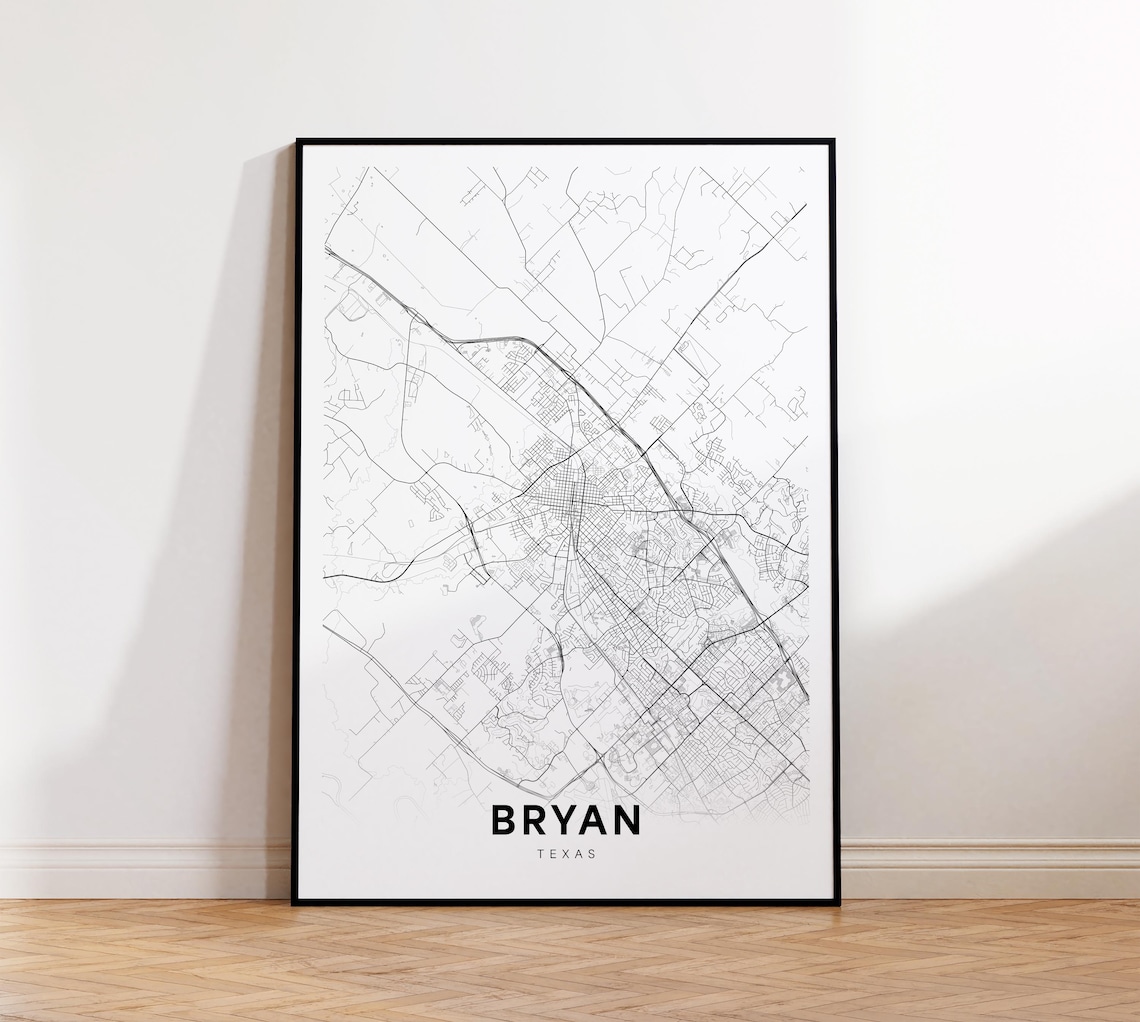 Bryan Texas Minimalist Black and White City Map Street Poster