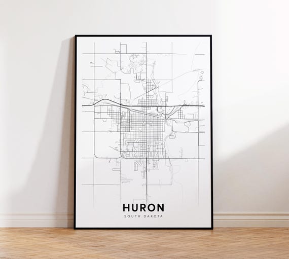 Huron City Map Print Street Poster South Dakota Art Road Wall Living Room Decor