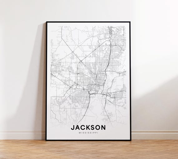 Jackson City Map Print Street Poster Mississippi Art Road Minimalist Living Room Decor