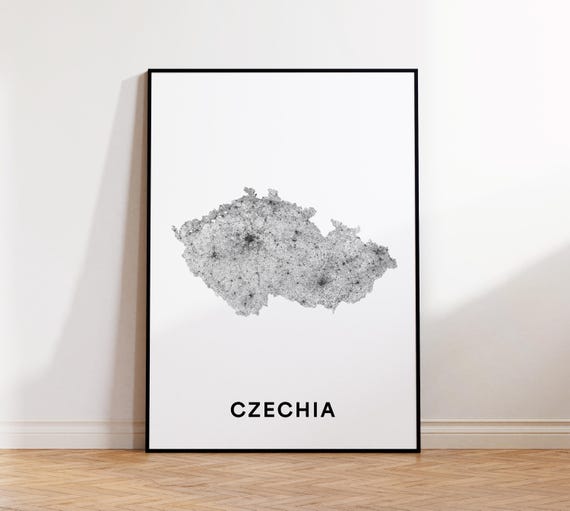 Czechia Map Print Czec Republic Poster Country Black And White Wall Art Home Decor