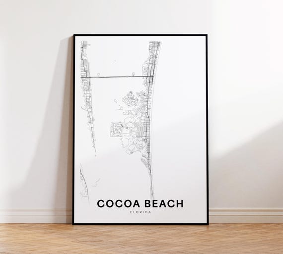 Cocoa Beach City Map Print Street Poster Florida Art Road Minimalist Living Room Decor