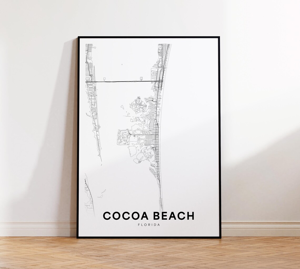 Cocoa Beach Florida Black and White City Street Map Minimalist Poster