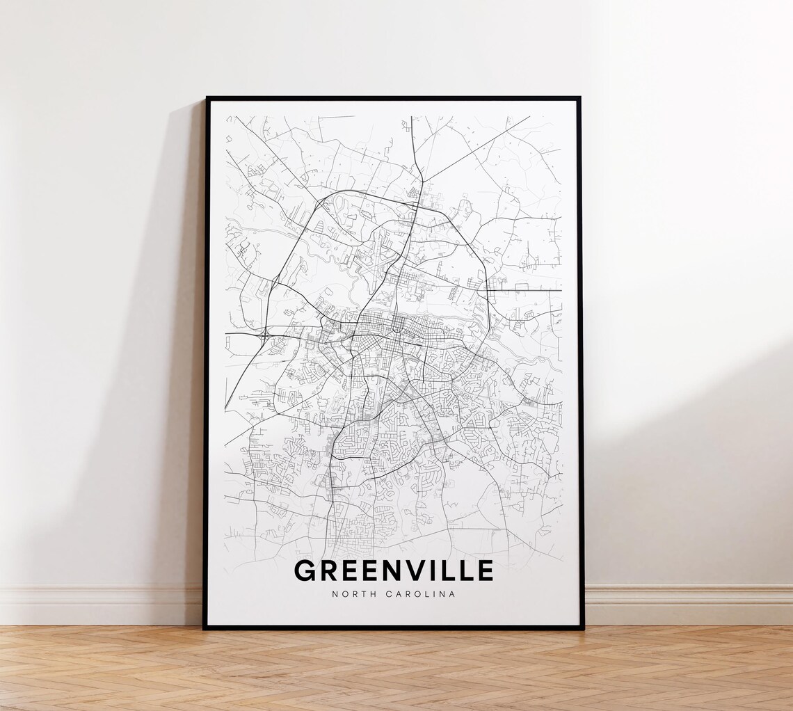 Greenville North Carolina Minimalist Black And White City Map Poster