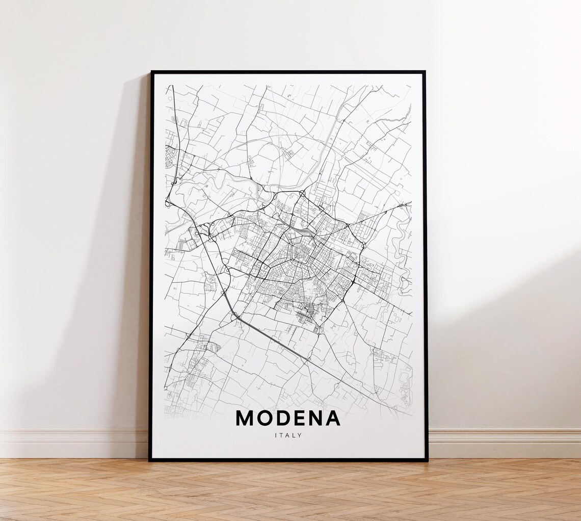 Modena Italy Black White City Street Map Minimalist Line Poster