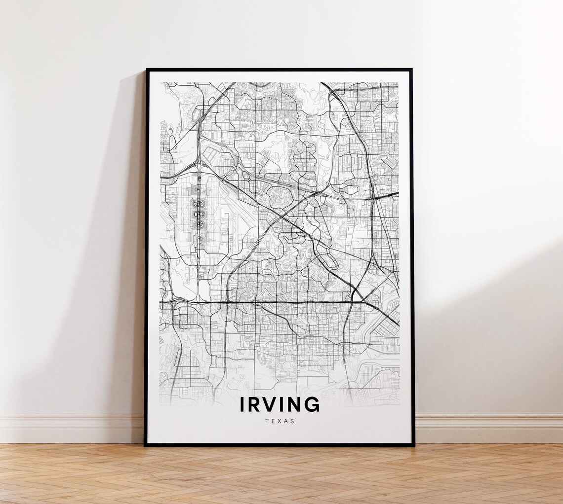 Irving Texas Minimalist Black and White City Map Street Poster