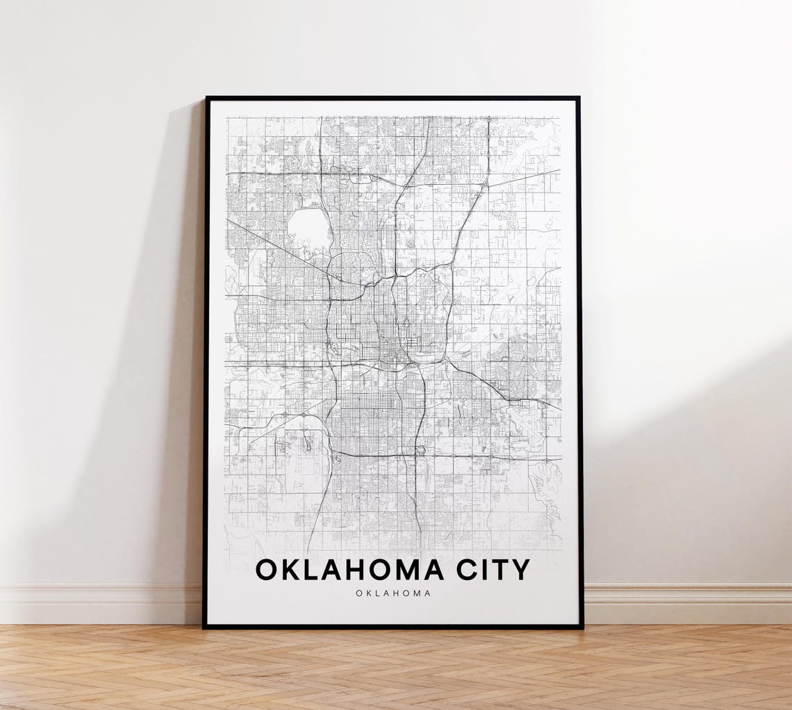 Oklahoma City Ok Map Street Usa Poster Modern Road Minimalist Decor Office Wall