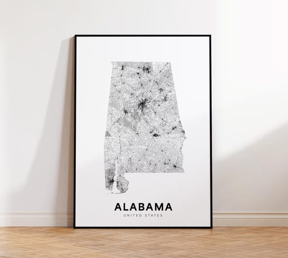 Alabama State Map Print Poster Of Usa Minimalist Al Road Modern Wall Decor