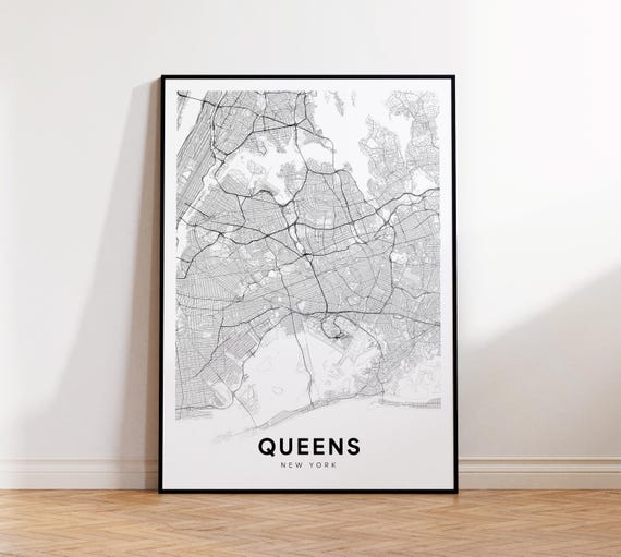Queens City Map Print Street Poster Larger Area New York Art Road Minimalist