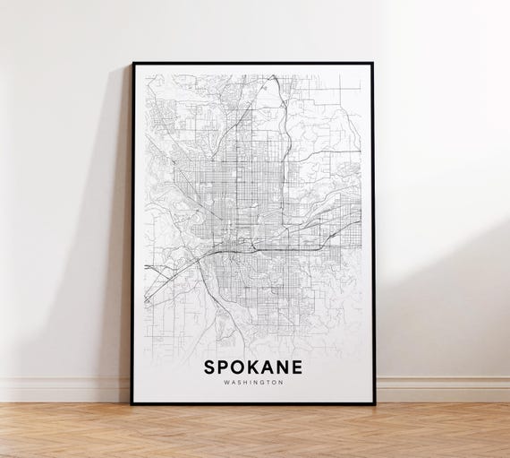 Spokane City Map Poster Wa Street Washington Print Road Wall Art Living Room Decor