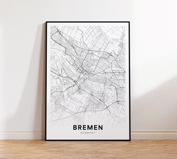 Bremen City Map Wall Art Poster Germany Modern Valentines Day Gift