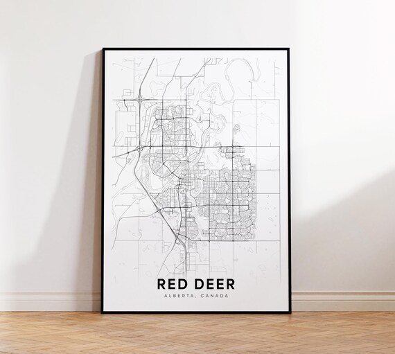 Red Deer City Map Print Street Poster Alberta Decor Road Wall Art Office Room