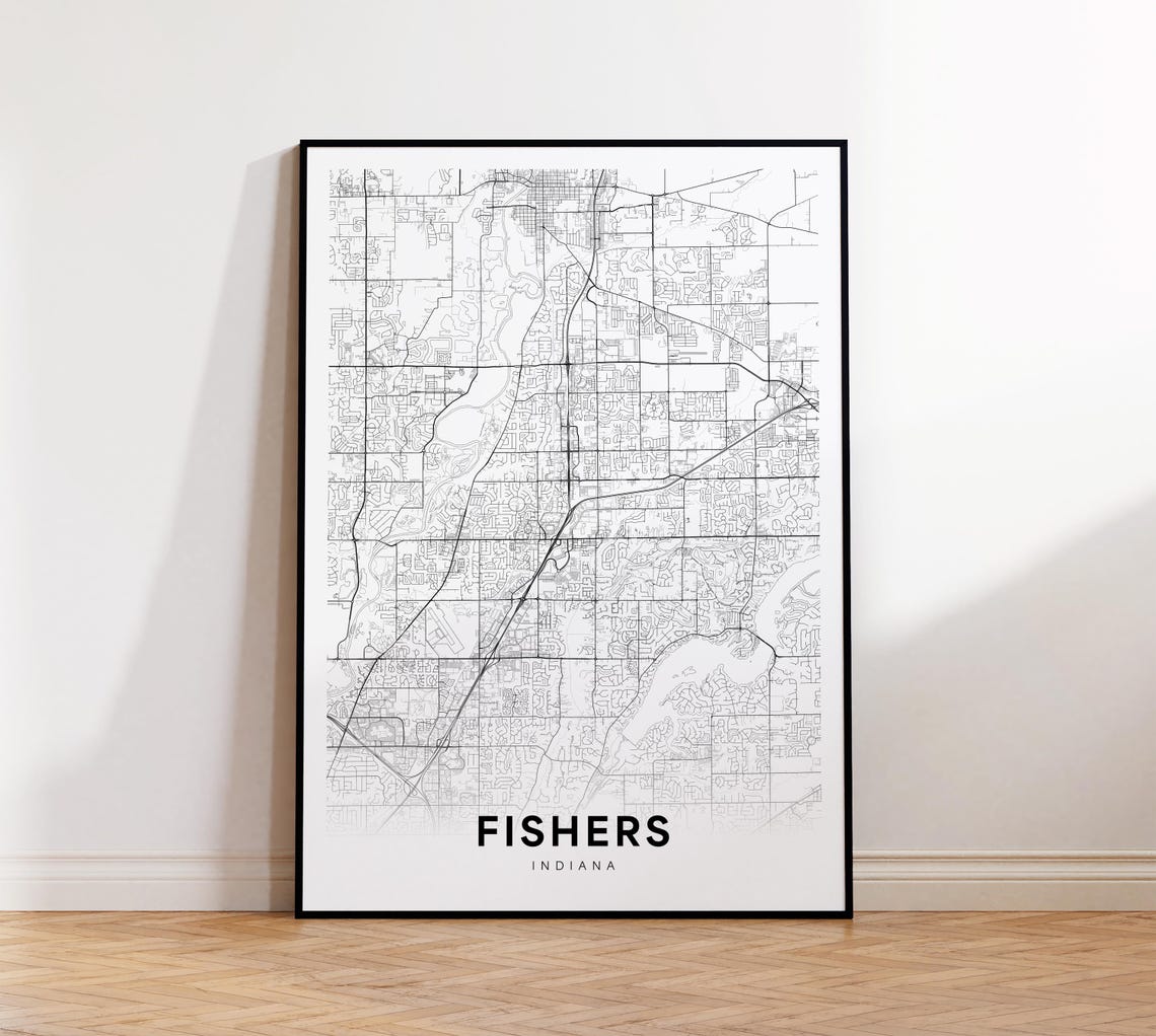Fishers City Map Print Street Poster Indiana Art Road Wall Office Decor