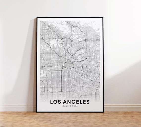 Los Angeles Map Print La City Poster Street Art Gift For Him Home Decor Wall