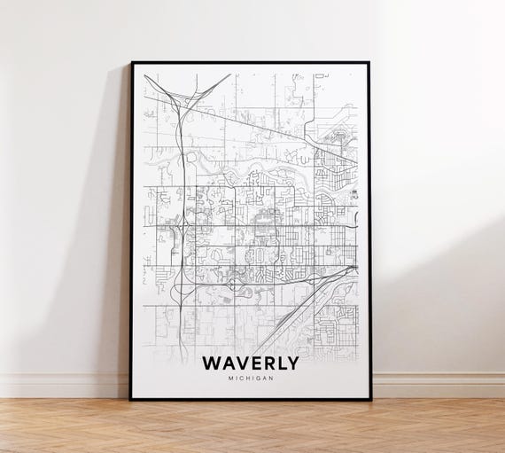 Waverly City Map Print Street Poster Michigan Art Road Minimalist Living Room Decor