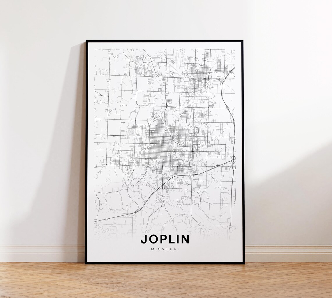 Joplin Missouri Minimalist City Map Poster Black and White Street Art