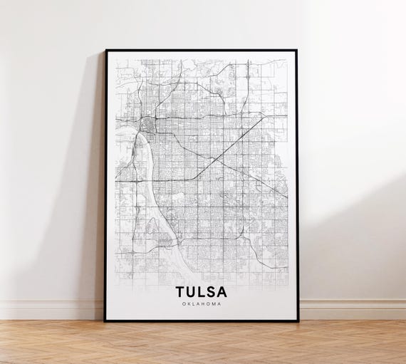 Tulsa City Map Poster Ok Street Oklahoma Print Road Art Wall Office