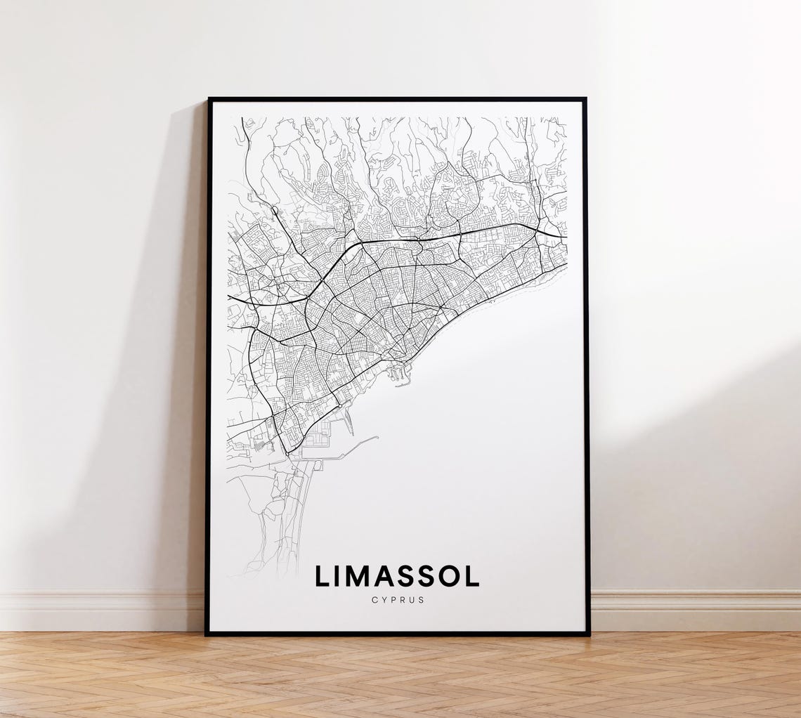 Limassol Cyprus Minimalist Black And White City Street Map Poster