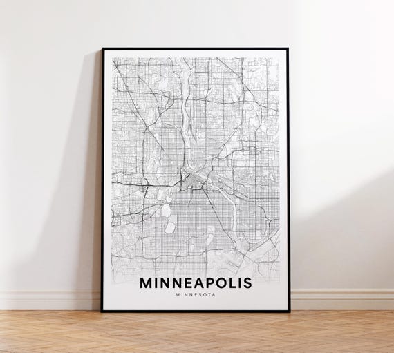 Minneapolis City Map Poster Mn Street Minnesota Print Road Wall Art Living Room Decor