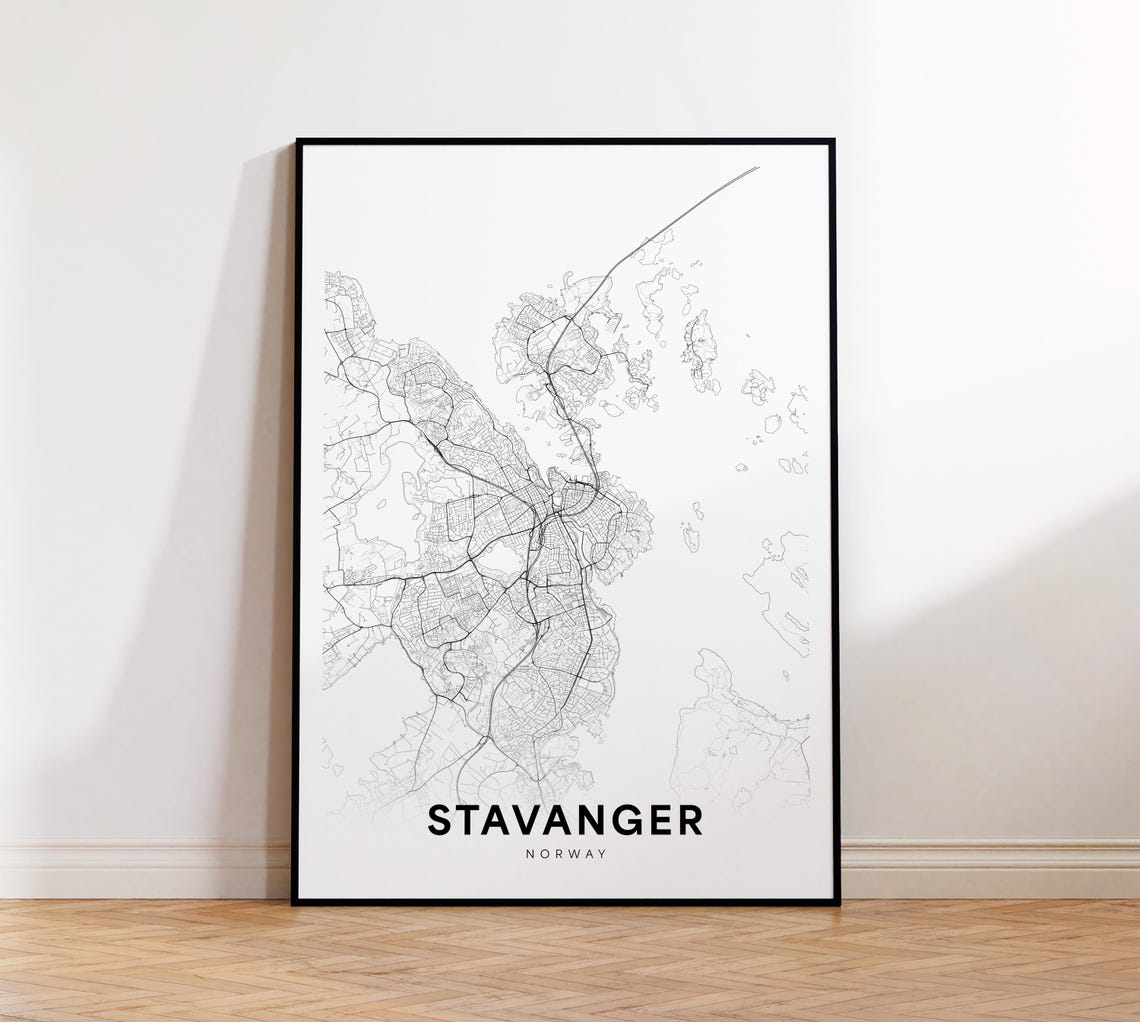 Stavanger Map Print City Poster Street Art Modern Wall Decor Gift For Himher Office Home