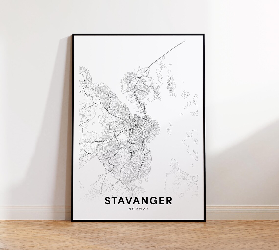 Stavanger Norway Minimalist Black And White City Street Map Poster