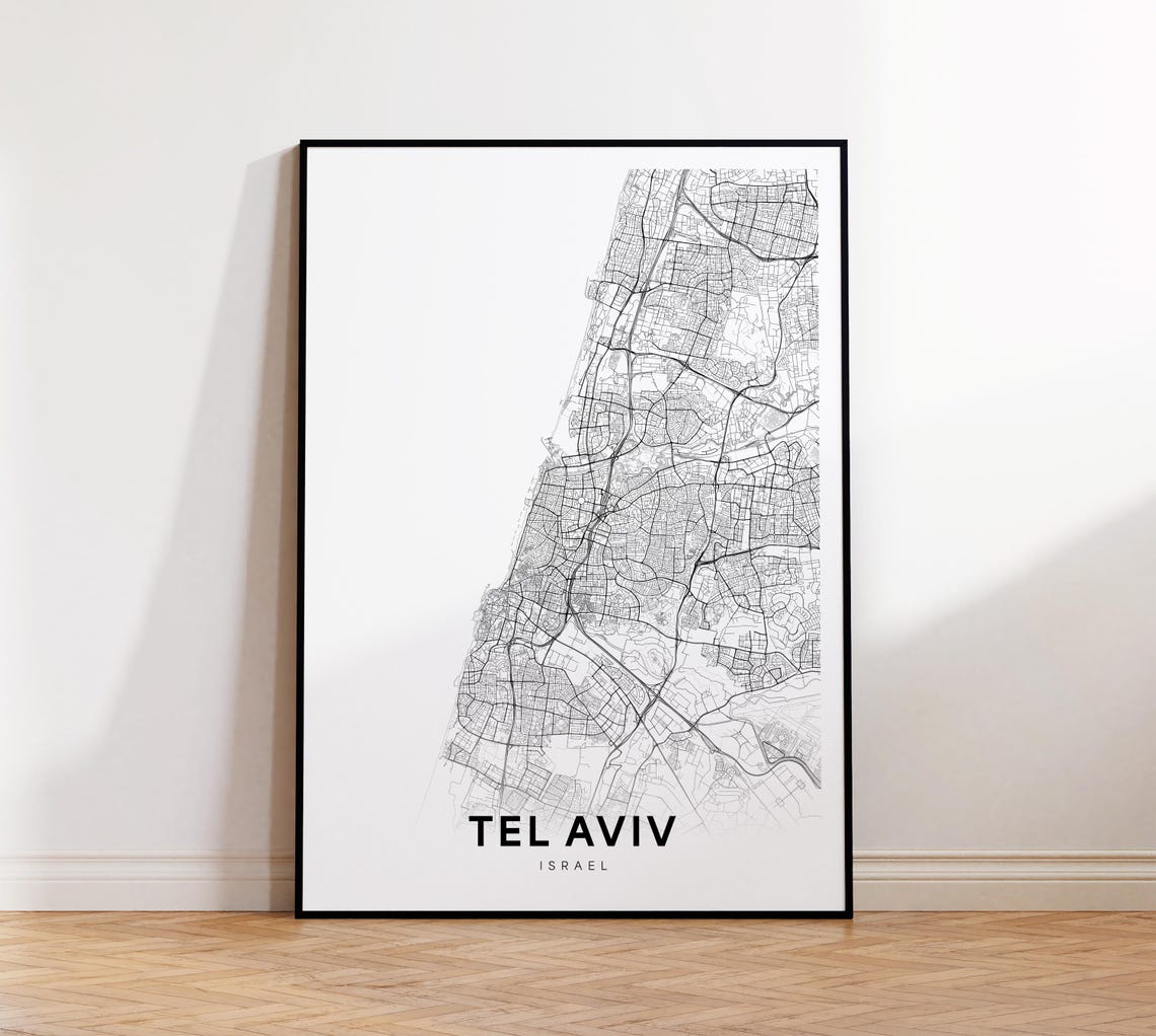Tel Aviv Israel Minimalist Street Map Black and White City Poster