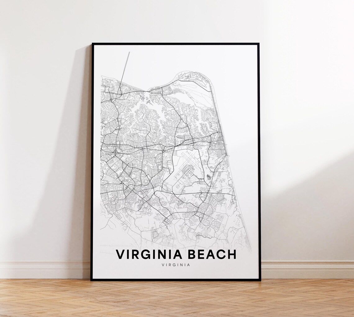 Virginia Beach Virginia Minimalist Black White Street Map Poster