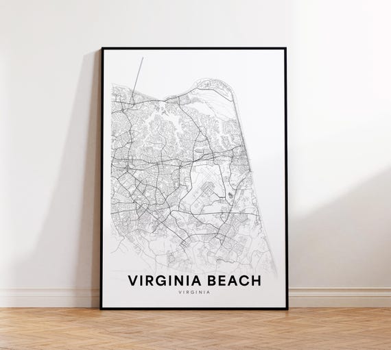 Virginia Beach City Map Poster Va Street Print Road Wall Art Living Room Decor