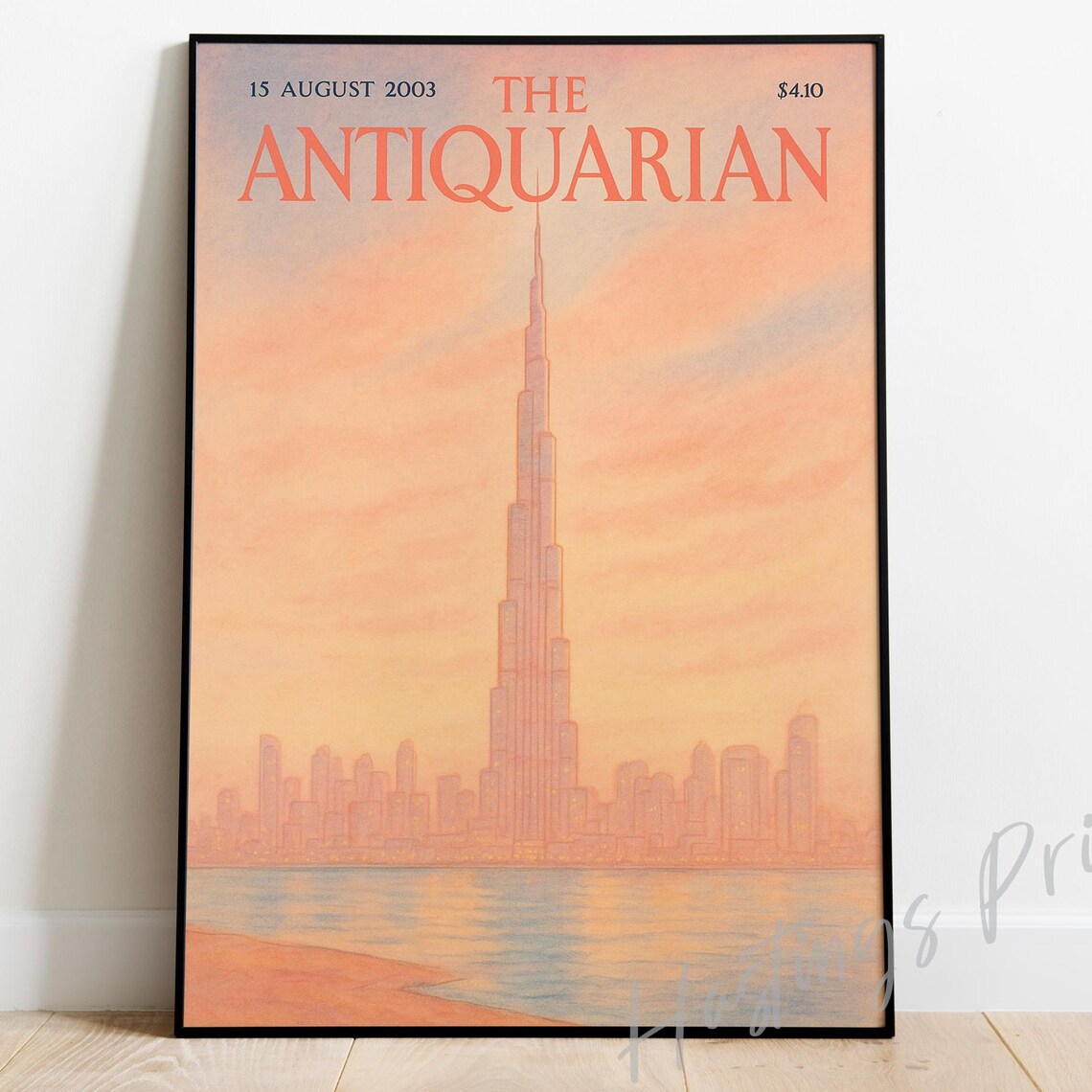 The Antiquarian Dubai Burj Khalifa Sunset Vintage Magazine Cover Poster
