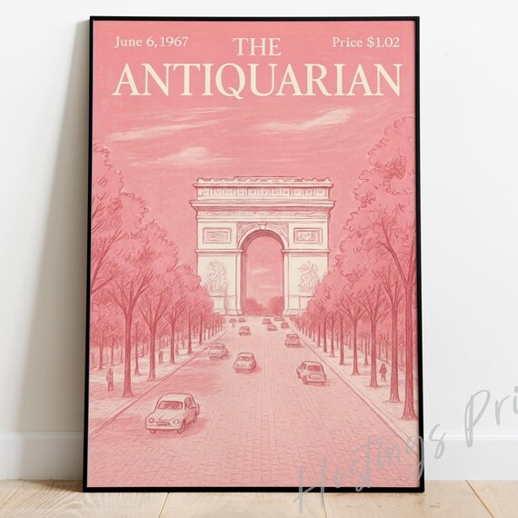 The Antiquarian Paris Arc De Triomphe Pink Vintage Cover Poster