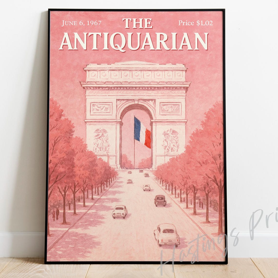 The Antiquarian 1967 Arc de Triomphe Paris Pink Magazine Cover Poster